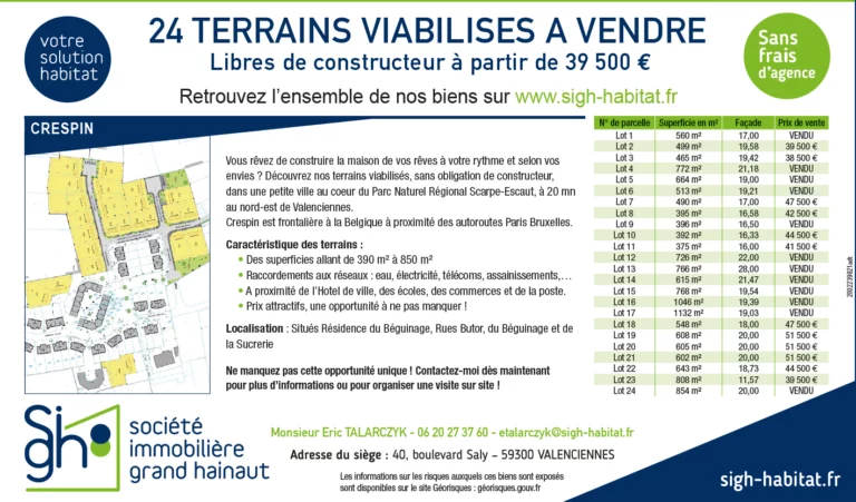 CRESPIN – TERRAINS VIABILISES A VENDRE